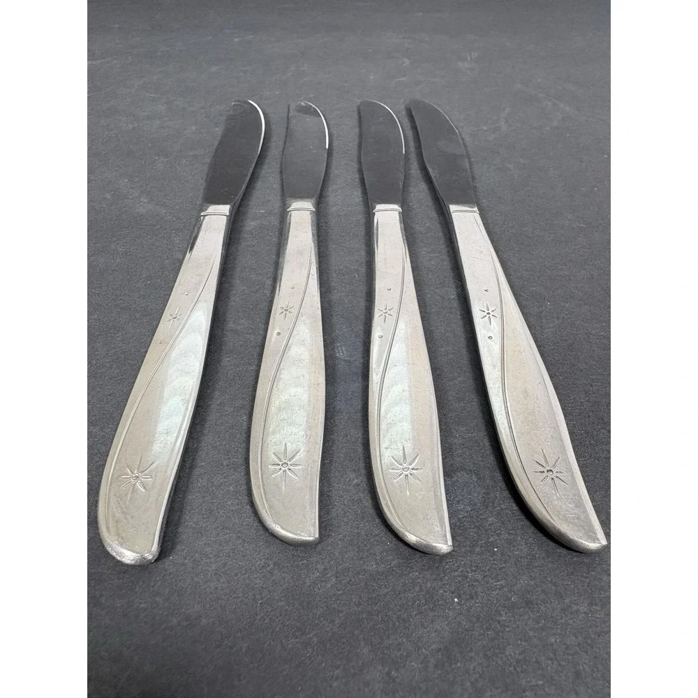 Vintage Oneida Community Twin Star Starburst Stainless Dinner Knives Lot of 4